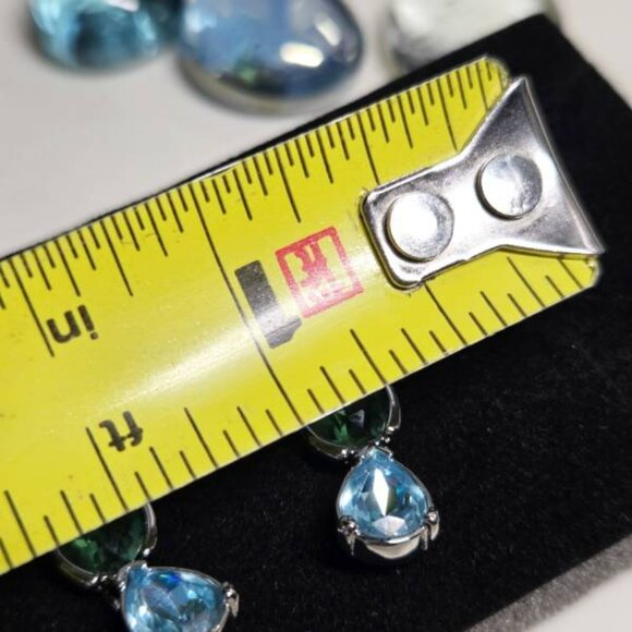 Authentic Swarovski Dangle Earrings Silver Tone With Blue And Green Stones - Picture 2 of 9